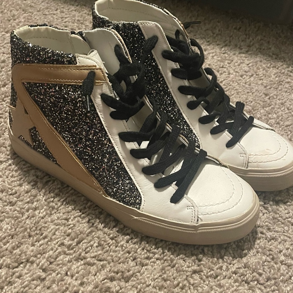 Topshop Black Glitter and White High-Top Sneakers Womens botique